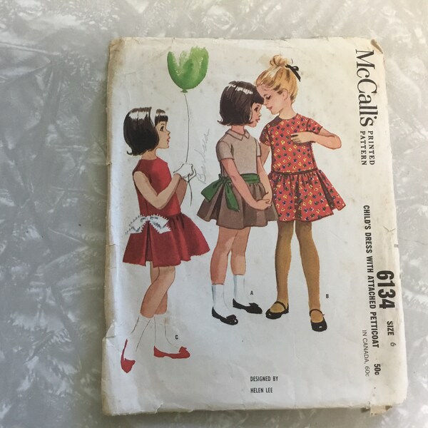 McCalls Pattern 6134 Size 6 Childs Dress with Attached Petticoat, 1961