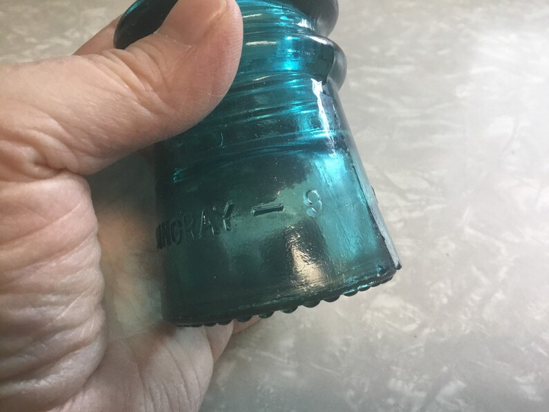 Hemingray-9 Collectible Small Glass Insulator Aqua Made is U.S.A.
