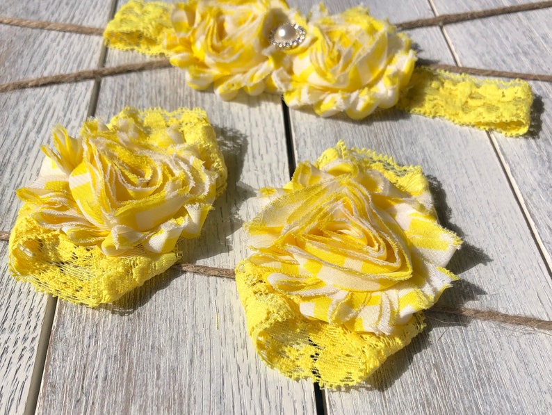Baby Gift 6-12 Month Headband and Sandal Set Lace Stretchy Sandals Yellow