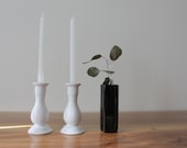 Vintage white ceramic candlestick holder set Minimalist porcelain candelabra