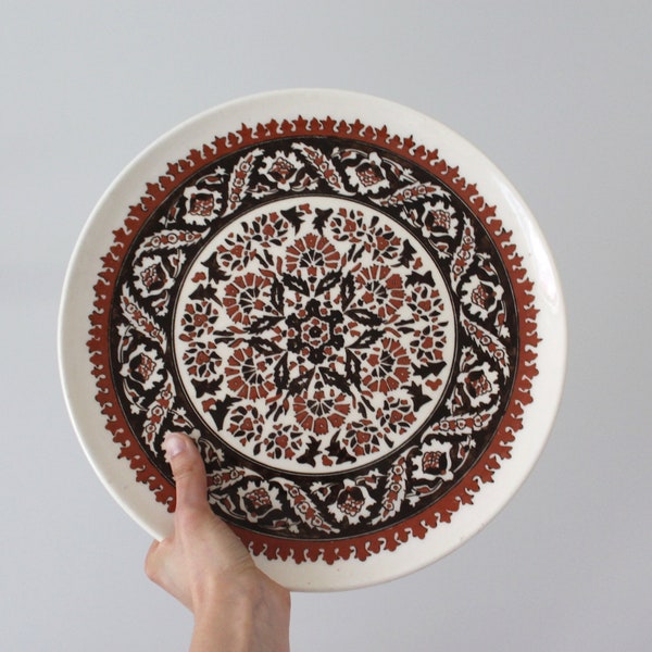 Vintage Turkish Elhamra Gini hand painted ceramic plate / Large decorative wall plate / Wall hanging