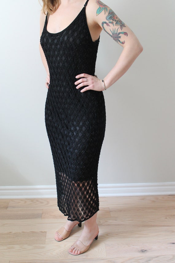 Vintage Simon Chang beaded crochet dress / Black e