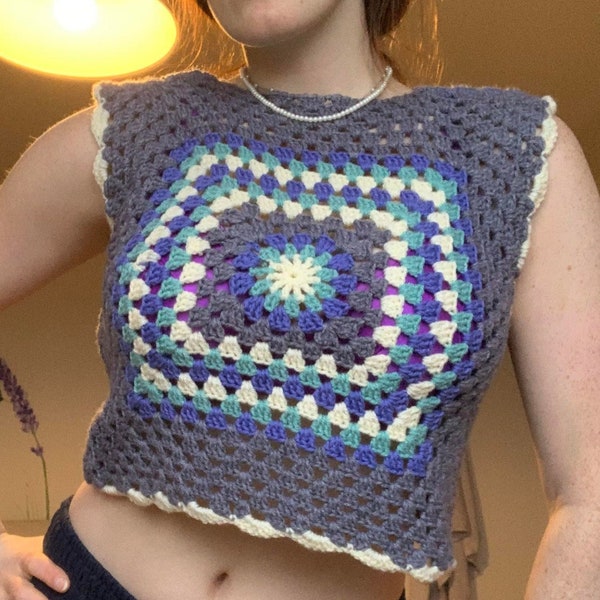 Handmade Custom Crochet Granny Square Patterned Vest
