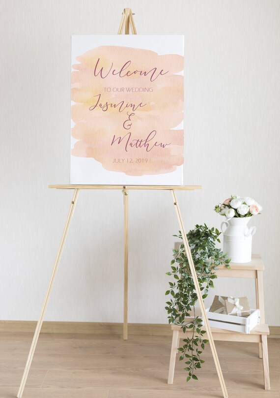 Pink Watercolor Wedding Welcome Sign Wedding Welcome Sign Etsy