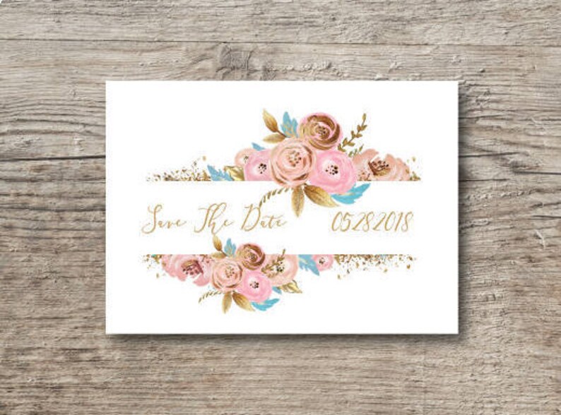 Gold and pink Save the date postcard Printed save the date postcard. Wedding save the date template Save the date postcard template