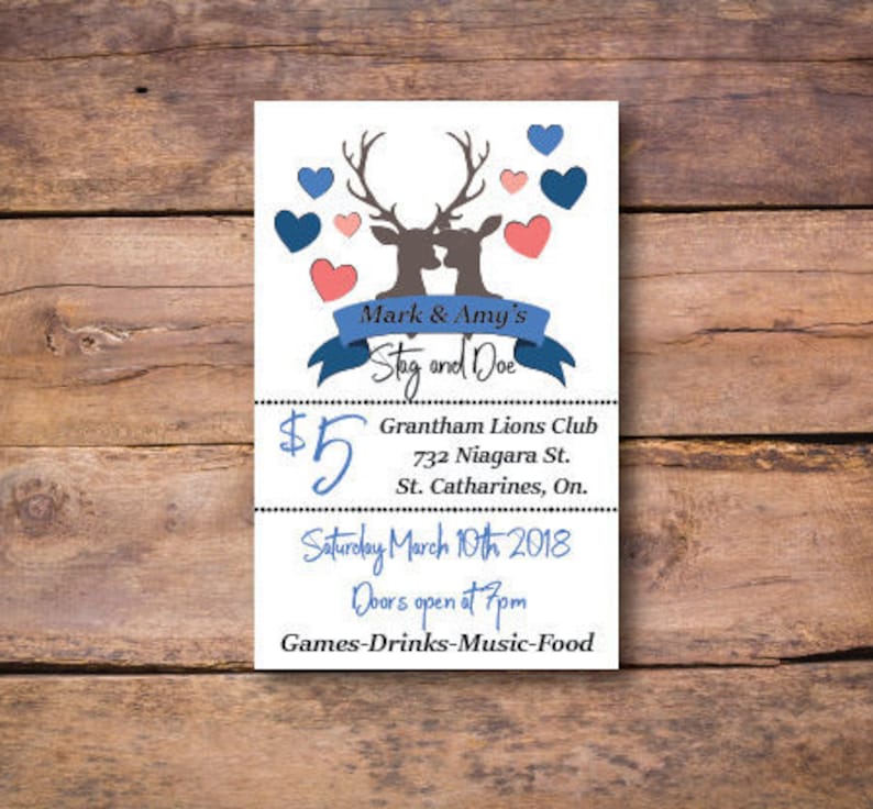 Printed stag and doe ticket Printable stag and doe ticket Buck and Doe tickets Stag and Doe ticket template