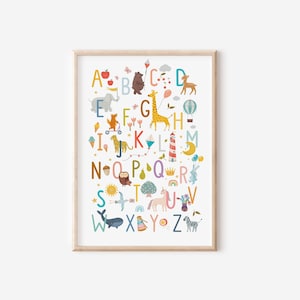 Alphabet Poster | Tier Alphabet Druck | DIN A3 | DIN A4 | Safari Alphabet Poster | Safari-Kinderzimmer-Dekor | Tier abc | Lern- und Lerndruck für Kinder