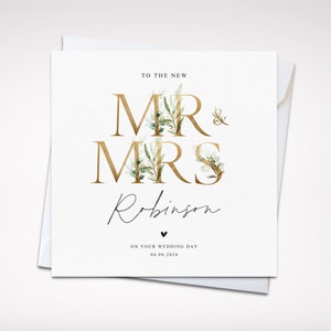 Personalisierte Mr and Mrs Hochzeitskarte | Personalisierte Hochzeitskarte | Hochzeitskarte | Florale Grünen Hochzeitstag Karte | Herr & Frau