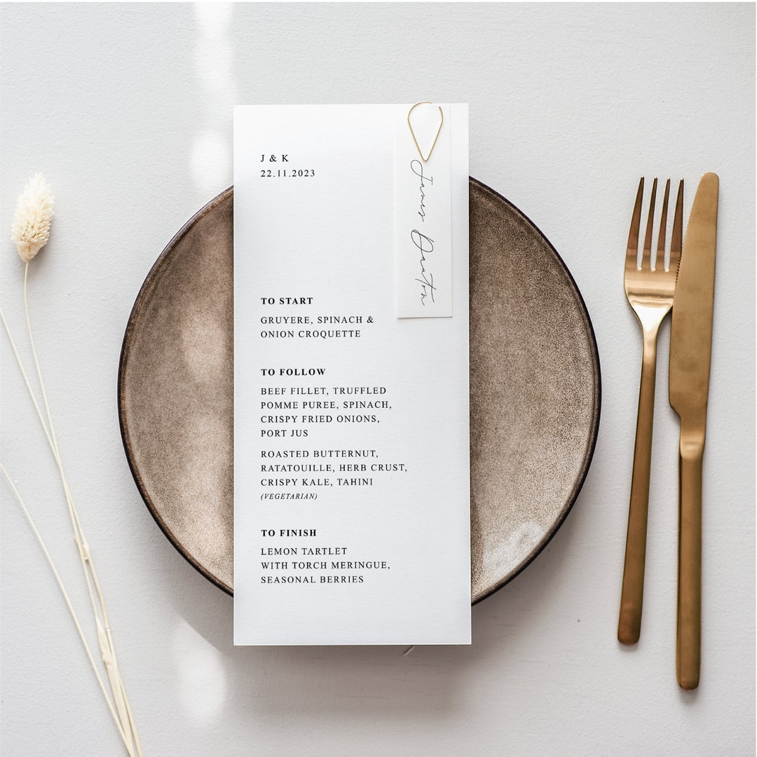 Personalised Wedding Menu & Place Card: Modern Elegant Design - Etsy