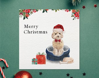 Cartes de Noël pour chiens | Cartes de Noël pour chiens | Carte de chien de Noël | Cartes de Noël pour les amoureux des chiens | Cadeau de personne de chien | Carte de Noël Portrait d’animal de compagnie