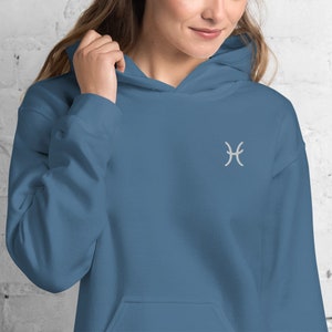Pisces Zodiac Embroidered Sweatshirt, Oversized Zodiac Sweatshirt, Custom Birthday Embroidered Hoodie, Mother&#39;s Day Gift From Daughter