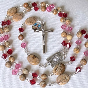 Pink and Red Swarovski Crystals Valentines Rosary