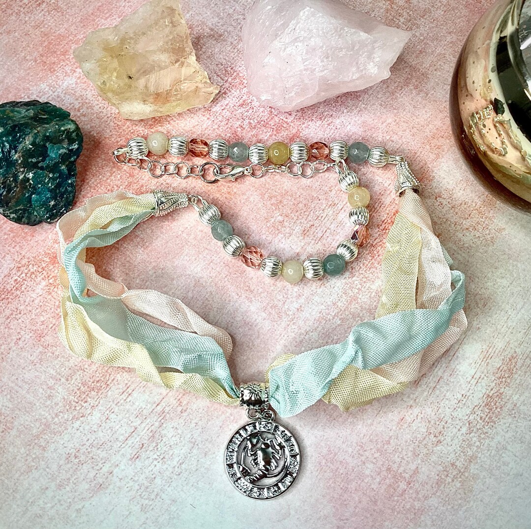 Cancer Gemstone Ribbon Amulet - Etsy
