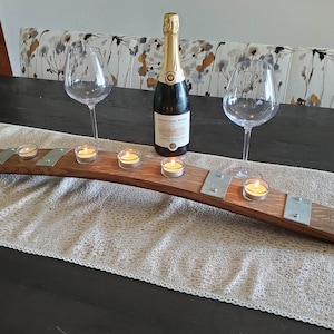 Repurposed Wine Barrel Stave Candle Holder – Rustic Oak 5 Votive Display