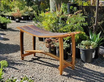 Vintage Oak Wine Barrel Bench - Reclaimed Oak - Indoor / Outdoor Bench - Garden Bench