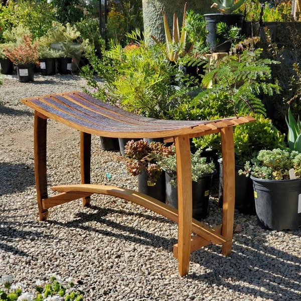 Vintage Oak Wine Barrel Bench - Reclaimed Wood - Indoor / Outdoor Bench - Garden Bench