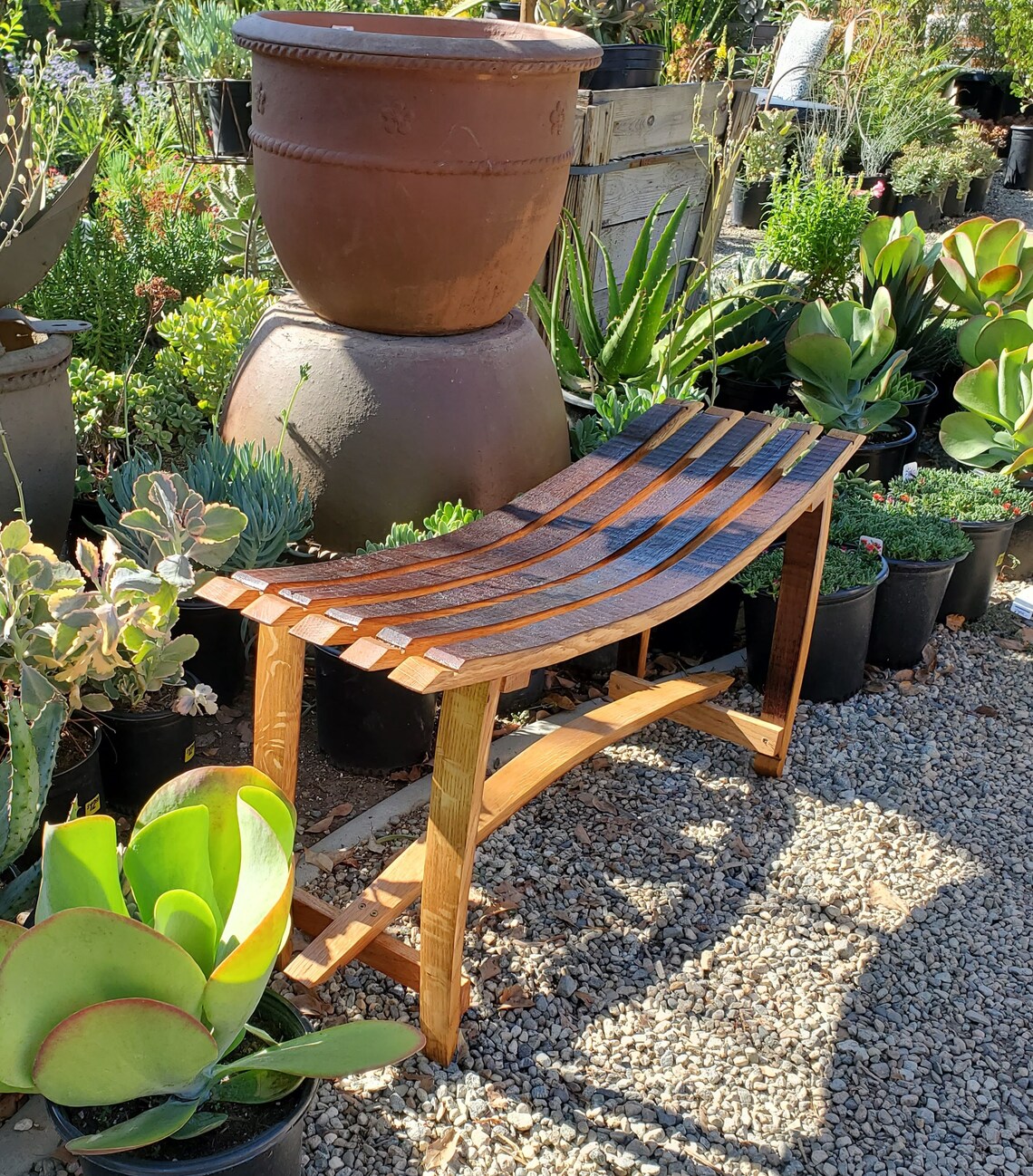 Wine Barrel Bench Made From Oak Barrel Staves Etsy
