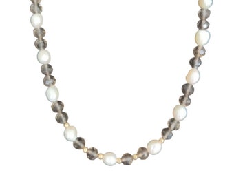 Good Vibes Freshwater Pearls and Faceted Smoky Quartz Beaded Necklace, Handmade Jewelry