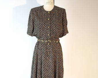 Christian A Vintage silk dress, abstract geometric pattern