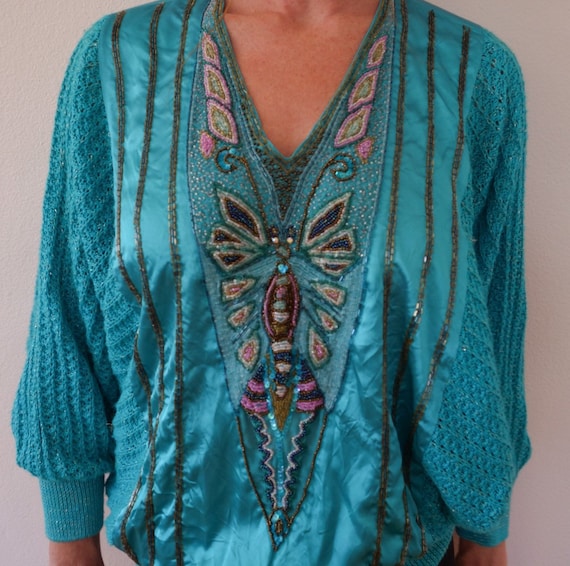 Vintage beaded butterfly sweater - image 4