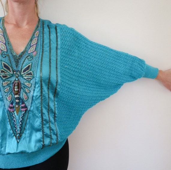 Vintage beaded butterfly sweater - image 1