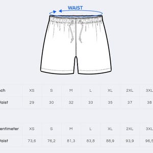 K&ouml;nnte beinhalten: Wei&szlig;e Sporthose mit Kordelzugbund, dargestellt mit einer Gr&ouml;&szlig;entabelle. Die Tabelle zeigt Taillenma&szlig;e in Zentimetern, von 73,6 cm (XS) bis 96,5 cm (3XL).