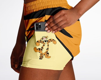 Pantaloncini sportivi da donna a doppio strato di Tigro / Pantaloncini da corsa di Pooh / Pantaloncini Disney / Costume RunDisney / Indossalo con Disney