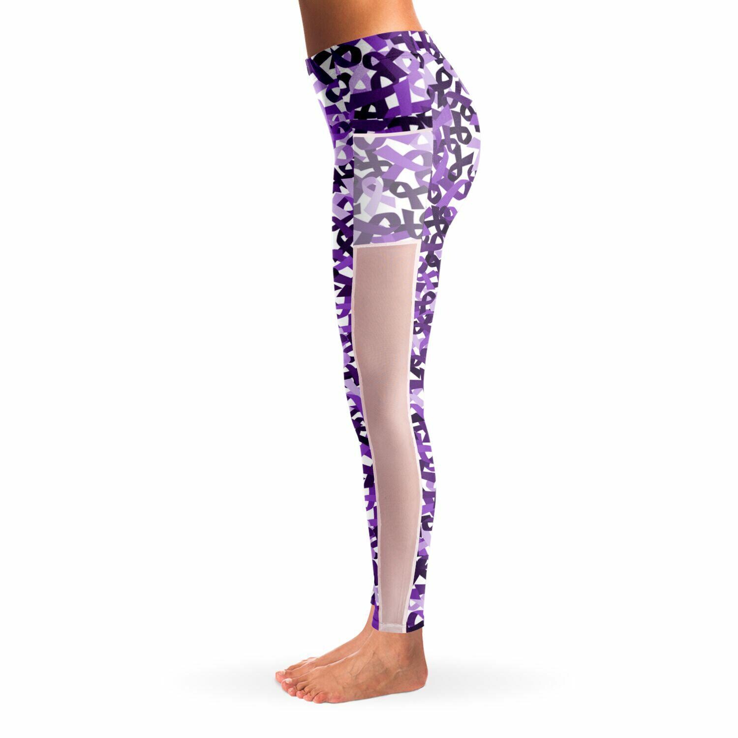 Purple Ribbon Mesh Pocket Leggings | Pancreatic Cancer Awareness