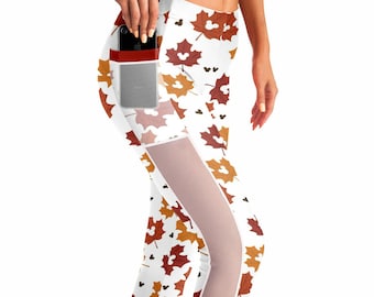 Leggings de malla de doble capa con estampado de hojas de otoño de Disney con bolsillos / Disfraz para festival de otoño / Festival de comida y vino RunDisney