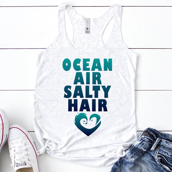 KimSoong Women Beach Tanks Shirts Ocean Air And Salty Hair Tank Funny Cruise Summer Sleeveless Family Vacation Vest Top