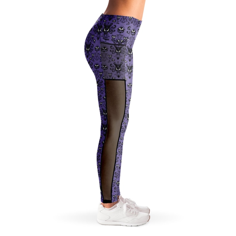 Haunted Mansion Mesh Pocket Leggings Haunted Mansion Wallpaper Disney Leggings Run Disney Wear to Disney Leggings image 5