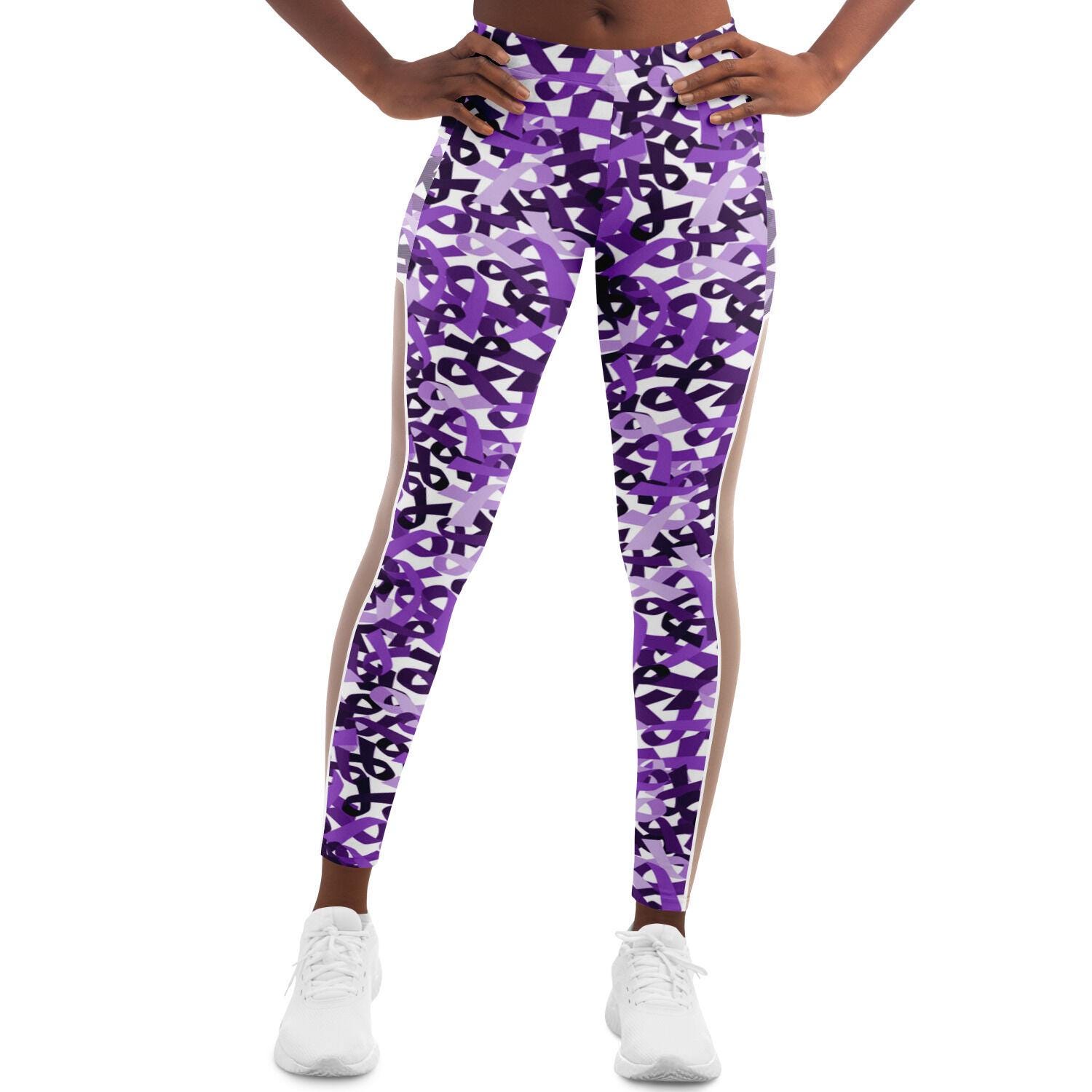 Purple Ribbon Mesh Pocket Leggings | Pancreatic Cancer Awareness