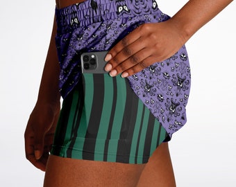 Pantalones cortos deportivos de doble capa de la Mansión Encantada para mujer / Fondo de pantalla de la Mansión Encantada / Pantalones cortos de Disney / Traje de la Mansión Encantada / Para usar en Disney