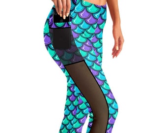 Mermaid Mesh Pocket Leggings | Running Leggings | Disney Leggings | Run Disney Leggings | Ariel | Running Pants | Phone pocket
