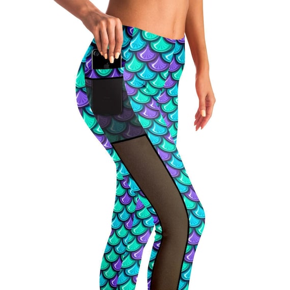 Mermaid Mesh Pocket Leggings Running Leggings Disney Leggings Run Disney Leggings Ariel Running Pants Phone Pocket Etsy