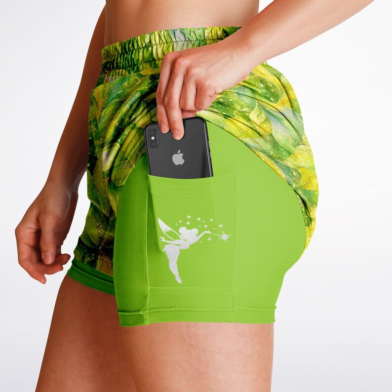 Tinkerbell Double Layer Women's Athletic Shorts | Peter Pan Shorts | Disney Shorts | Run Disney Outfit | Wear to Disney | Disney Costume image 3