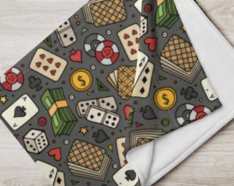 Casino Throw Blanket | Cards and Dice Blanket | Vegas Blanket | Vegas Gift | Casino Gift