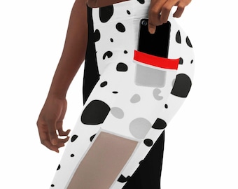 Leginsy z siateczki Cruella z kieszeniami | Leginsy Dalmation | Leginsy Disney | Biegaj Disney | Noś do Disneya | Halloween 10K Disneyland