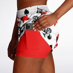 Pantalones cortos deportivos de doble capa con trajes de cartas enjoyados para mujer / Pantalones cortos de póker / Pantalones cortos de casino / Atuendo de Las Vegas / Para usar en el casino