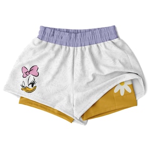 Dubbellaagse Daisy Duck-sportshort voor dames | Mickey Minnie Disney hardloopkostuum | Disney-short | Draag bij Disney