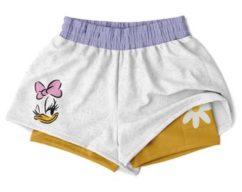 Pantaloncini sportivi da donna a doppio strato di Paperina / Costume da corsa Disney di Topolino e Minnie / Pantaloncini Disney / Da indossare su Disney