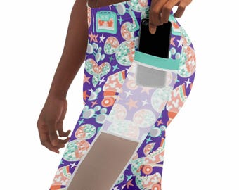 Retro Disco Ball Purple Mickey Men's Mesh Pocket Leggings | Disney Leggings | Roller Skate RunDisney Costume