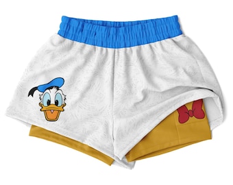 Pantaloncini sportivi da donna a doppio strato di Paperino / Costume da corsa Disney di Topolino e Minnie / Pantaloncini Disney / Da indossare su Disney