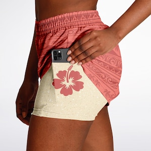 Moana Double Layer Women&#39;s Athletic Shorts | Disney Hawaiian Princess Wallpaper | Disney Shorts | RunDisney Costume | Wear to Disney