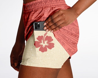 Moana Double Layer Women's Athletic Shorts | Disney Hawaiian Princess Wallpaper | Disney Shorts | RunDisney Costume | Wear to Disney