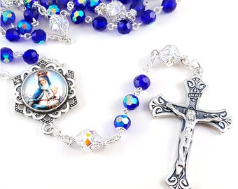 Blue Crystal Catholic Rosary Queen of Heaven