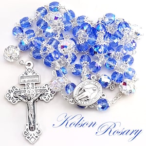 Swarovski Blue Crystal Rosary with Pardon Crucifix + Indulgence Medal | Catholic Wedding Gift | Wedding Ideas