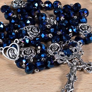Metallic Blue Crystal Rosary Crystal Catholic Rosary Blue