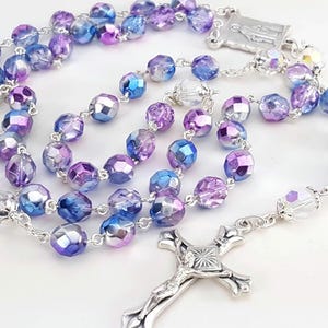 Purple and Blue Rosary Firepolished Catholic Rosary