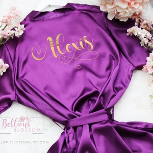 Personalized Satin Robes Bridesmaid Robes, Glitter Robes, Wedding Gift, Bridal Party Robes, Bride Robe, Bridesmaid Gifts, Eggplant Robe